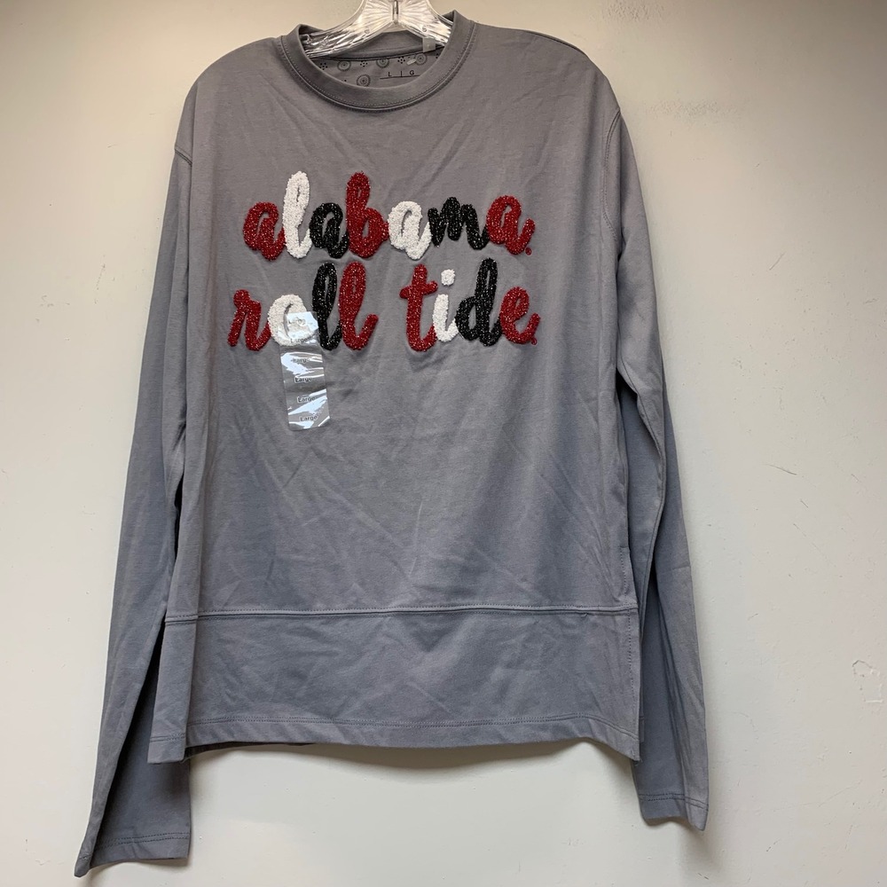 Three Square Alabama Roll Tide Shirt Women Large Gray Excellent Chenille Script